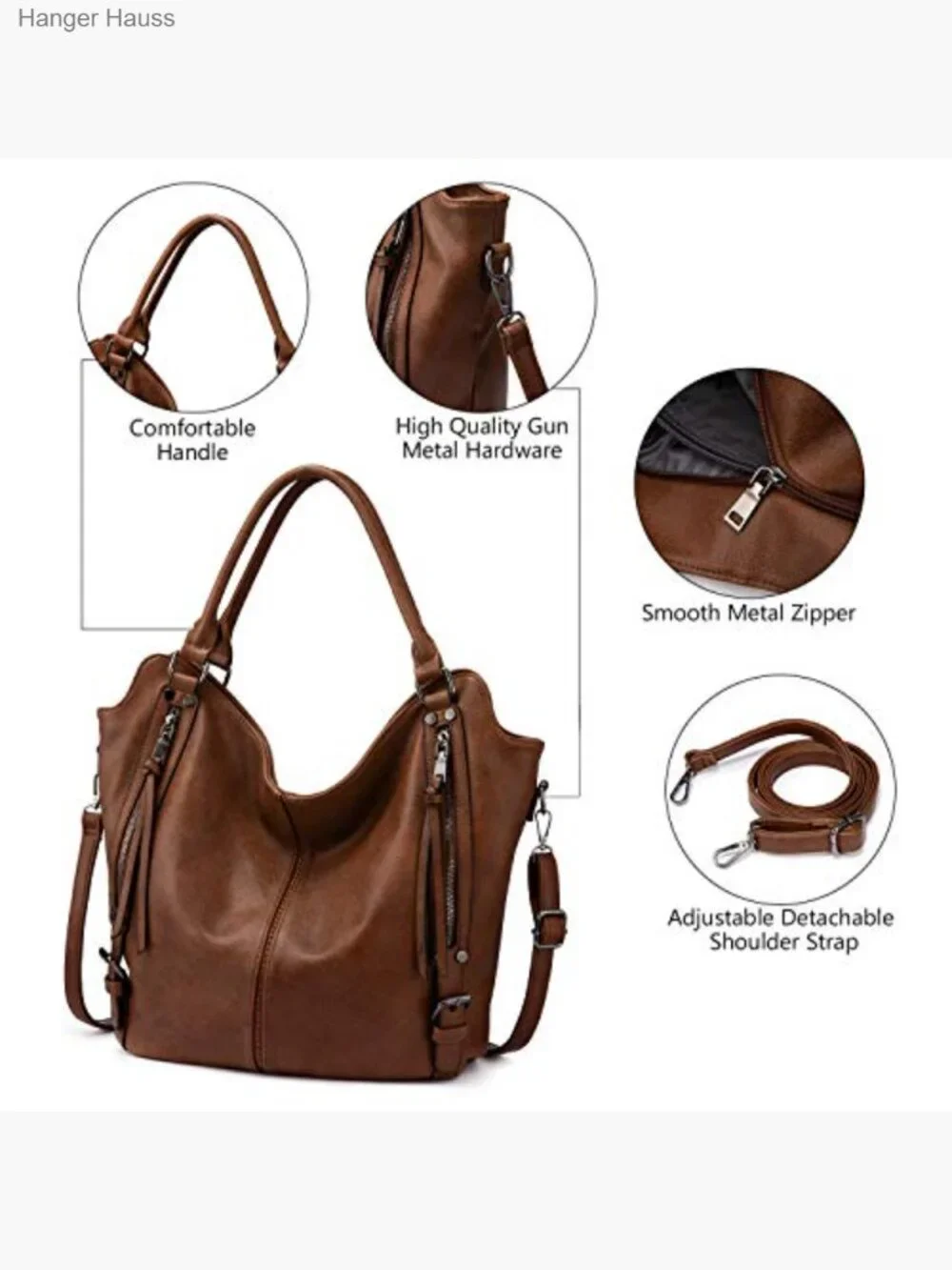 PU Leather Hobo Shoulder Bag Large Capacity Tote Purse